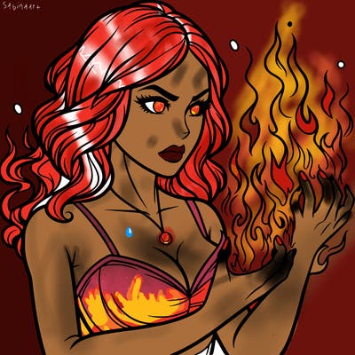 a realistic woman having the power of fire