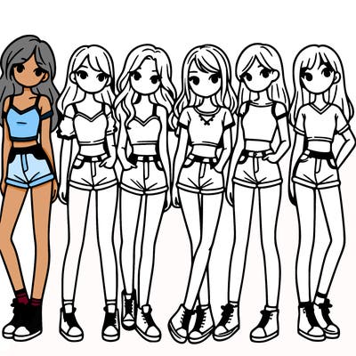 a group of girls wearing crop tops and shorts