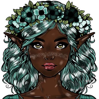 realistic female elf with flower crown