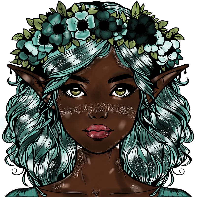 realistic female elf with flower crown