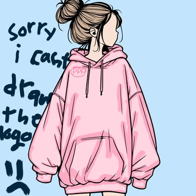 realistic girl with a oversized sweatshirt on and a bun