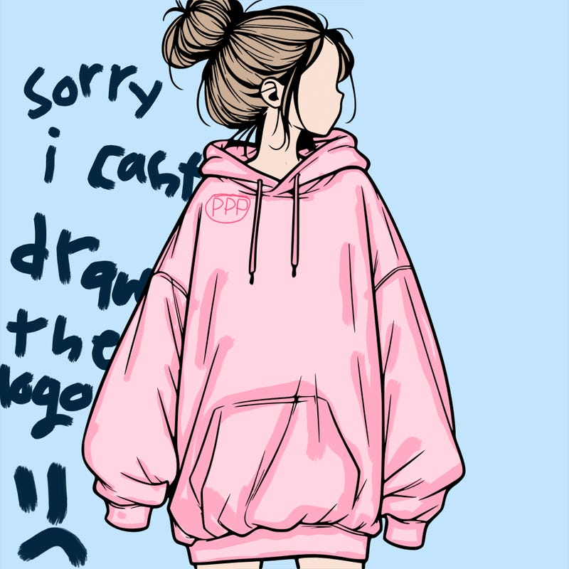 realistic girl with a oversized sweatshirt on and a bun