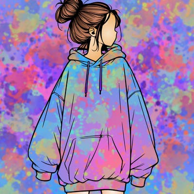 realistic girl with a oversized sweatshirt on and a bun