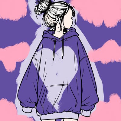 realistic girl with a oversized sweatshirt on and a bun
