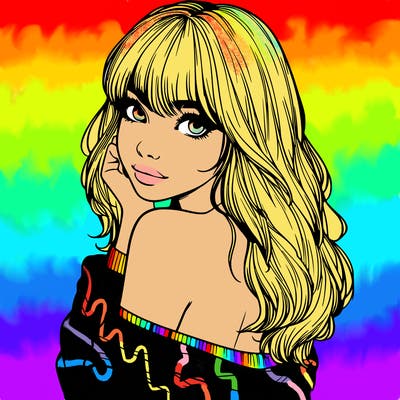 realistic girl with bangs looking over her shoulder