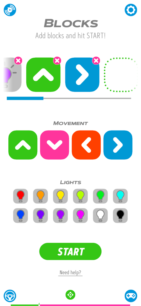 Interface of the Sphero Play app showing visual block based programming for robot movement and lights