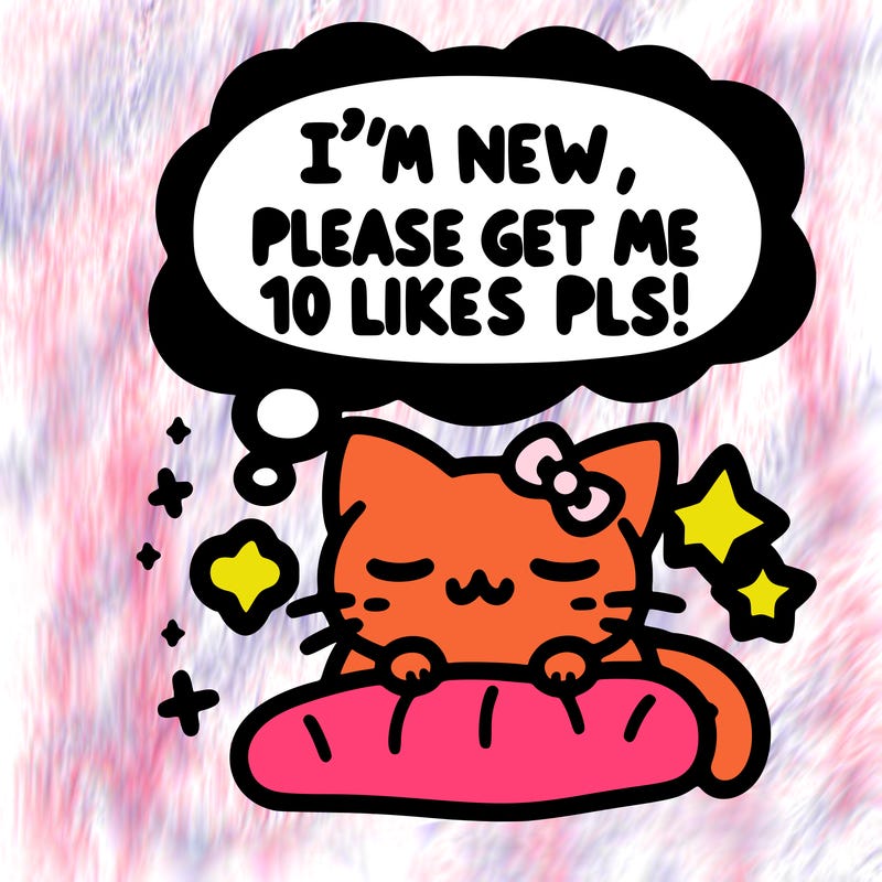 kitty taking a nap dream talking and saying "i'm new, please get me at least 10 likes pls!!"