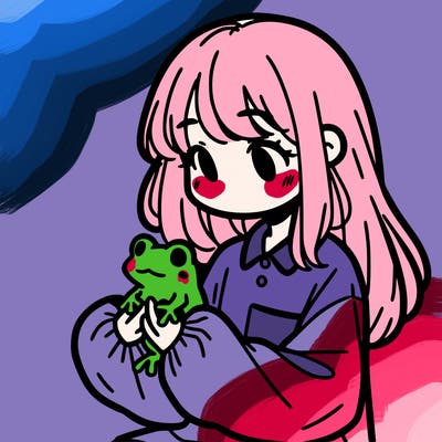 girl with long hair and a oversized shirt. and she is holding a frog