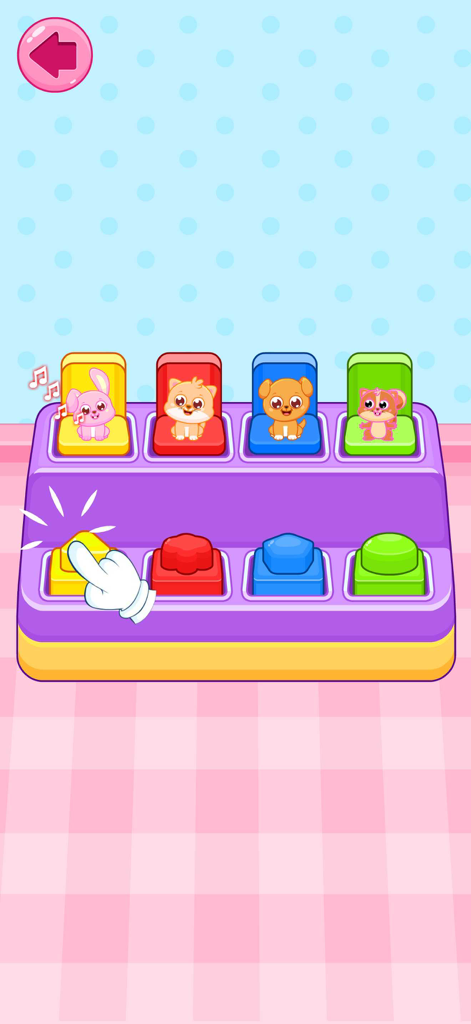 Take Care of a Baby Doll Games - Interactive digital pop up toy for toddlers featuring colorful buttons and cute animal characters.