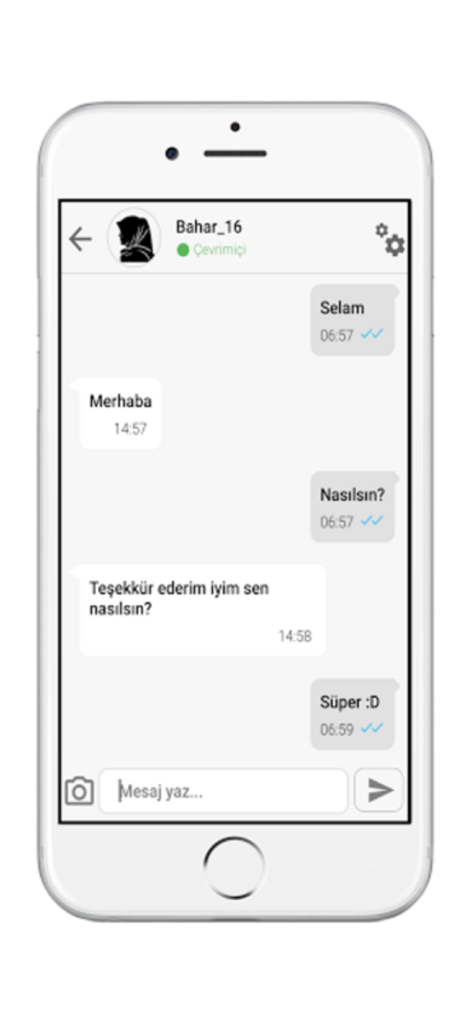 Elit İslami Evlilik Sitesi - Messaging interface of the Elit Islami Evlilik app showing a chat conversation between users in Turkish.