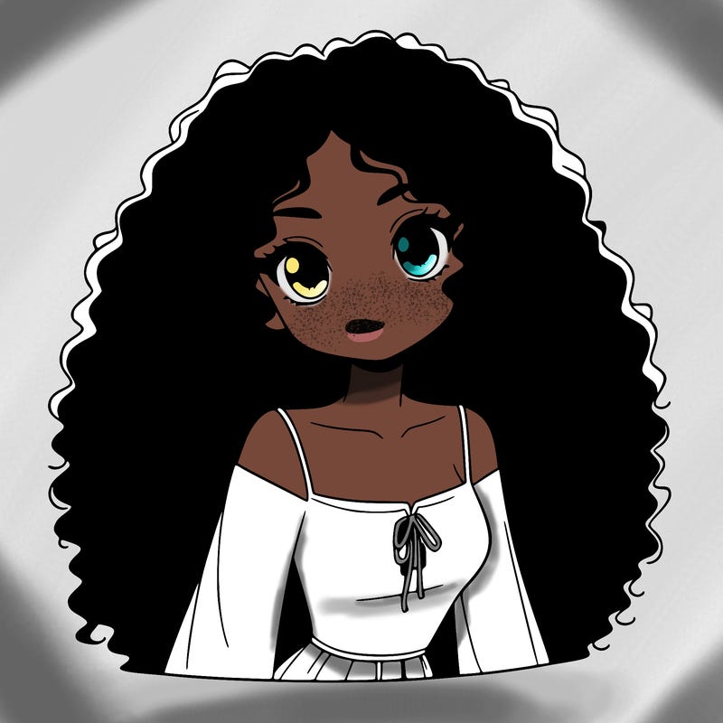 a black anime girl with long afro hair