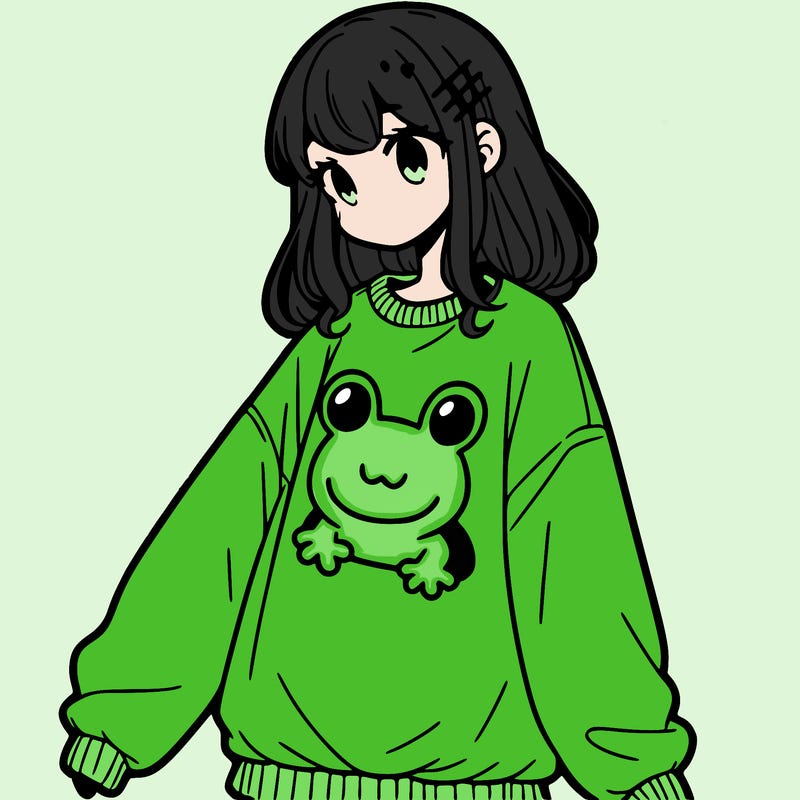 girl wearing frogging sweatshirt