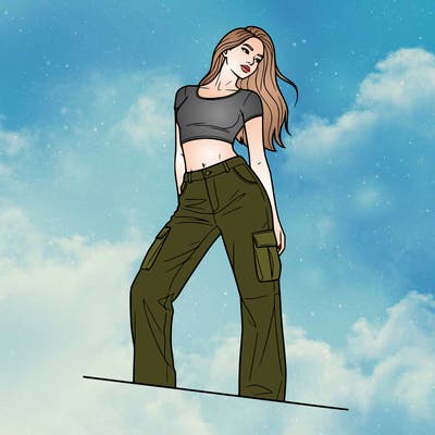 a stunningly beautiful girl in cargo pants that were a bit denim-like and a crop top