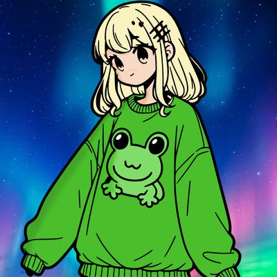 girl wearing frogging sweatshirt