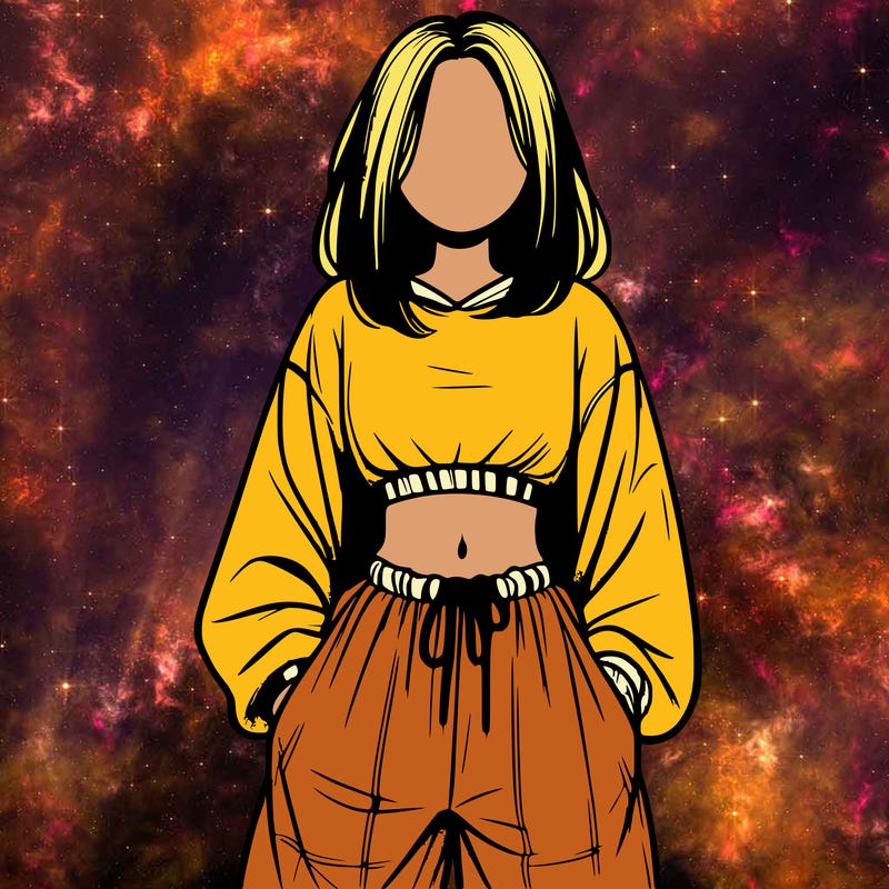 realistic girl faceless with baggy pants and a crop top