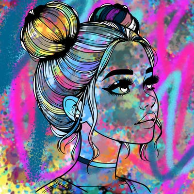 realistic girl with buns on the top of her head