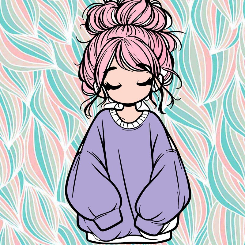 girl with baggy sweatshirt and messy bun