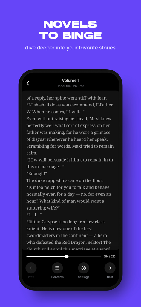 Smartphone screen showing the Manta app web novel reader with a chapter from Under the Oak Tree