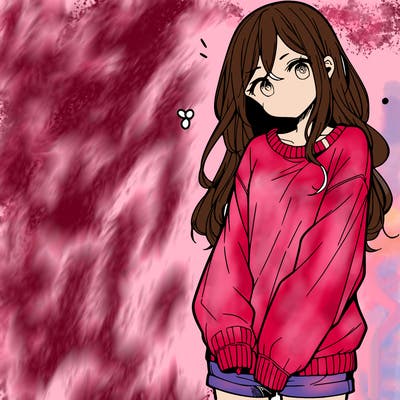 manga teen girl  in a sweater and baggy pants