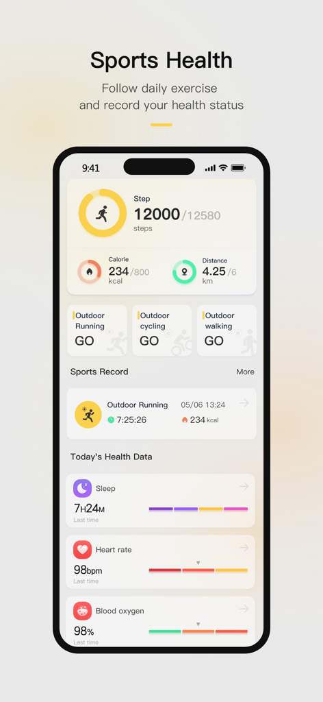 Remax Fit - Remax Fit app dashboard displaying steps calories and daily health monitoring metrics