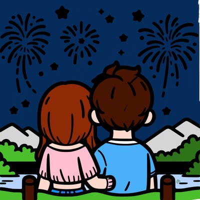 couple watching fireworks