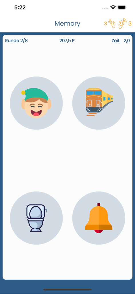 Lernwerk - Memory game interface in the Lernwerk auditory training app featuring illustrated sound symbols