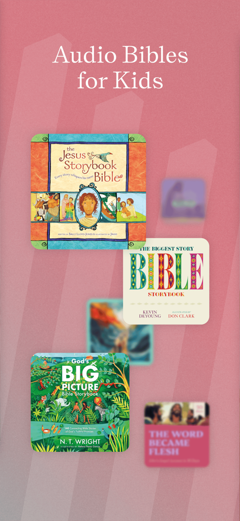 Selection of children audio Bible storybooks in the Dwell app
