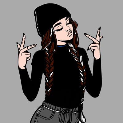 realistic teenage girl with braids and a beanie and crop top doing 🫶🏼