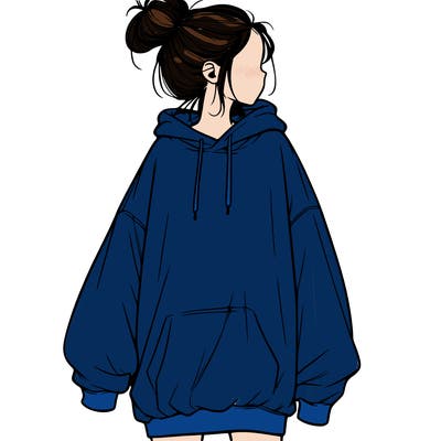 realistic girl with a oversized sweatshirt on and a bun