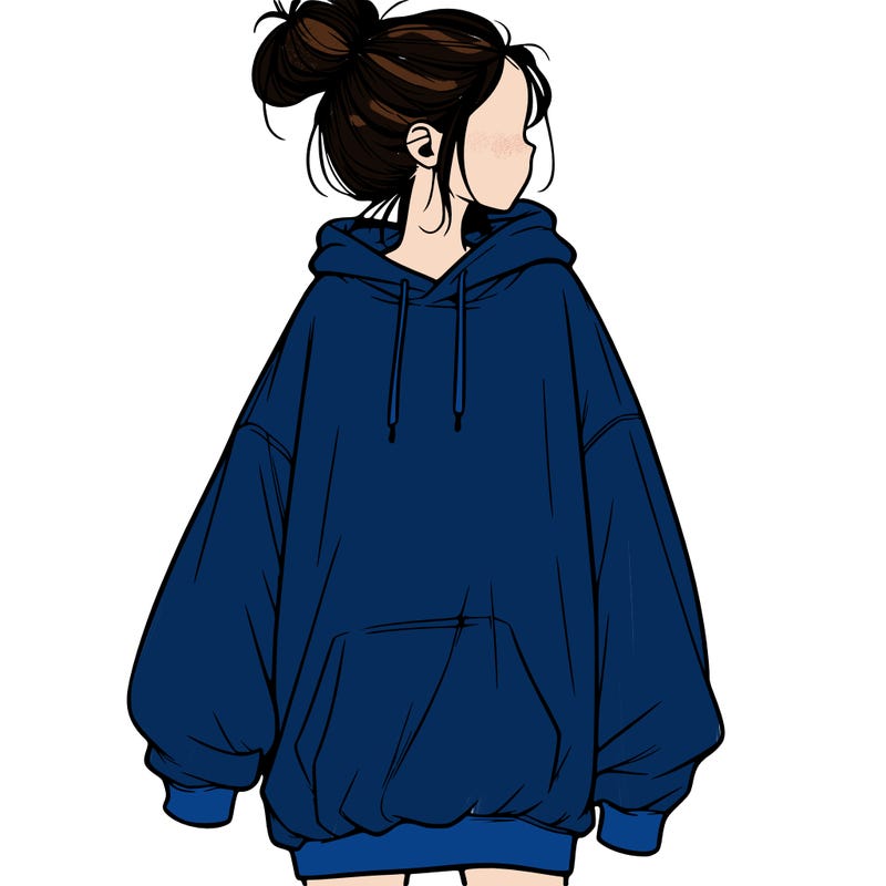 realistic girl with a oversized sweatshirt on and a bun