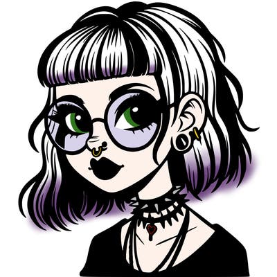 gothic girl with a mullet and glasses