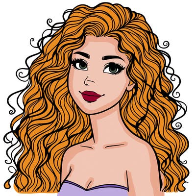 woman with curly  long hair realistic