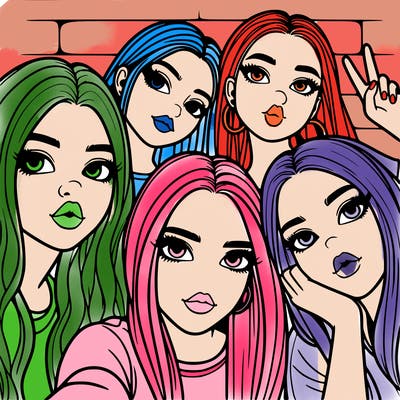 group of teen girls friends y2k up close in a selfie