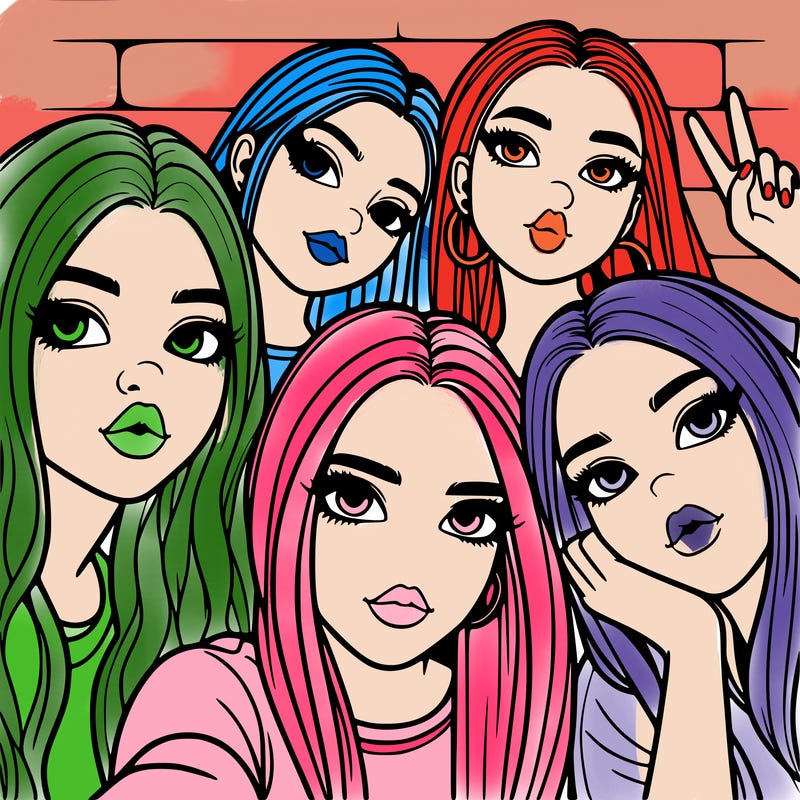 group of teen girls friends y2k up close in a selfie