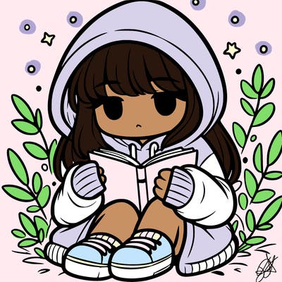 girl in oversized hoodie reading a book