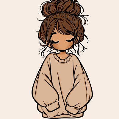 girl with baggy sweatshirt and messy bun