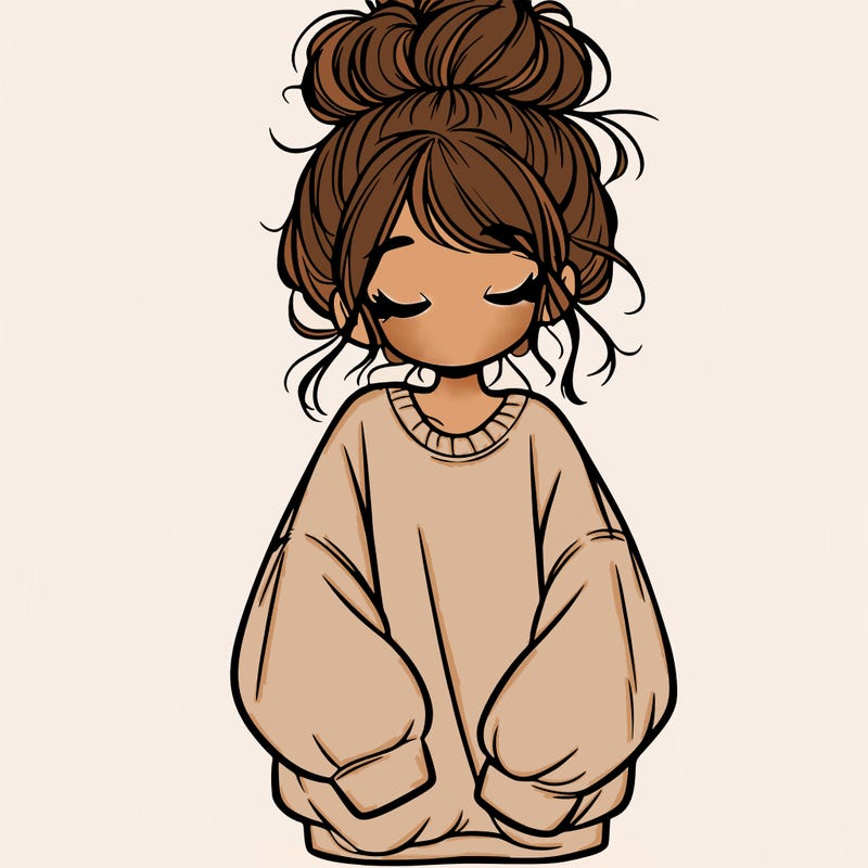 girl with baggy sweatshirt and messy bun