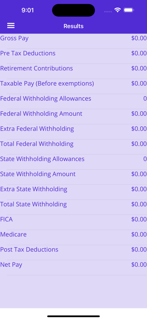 Withholding Calc - 源泉徴収計算機アプリで、総支給額、税金の源泉徴収、手取り額を含む給与計算の概要ビュー