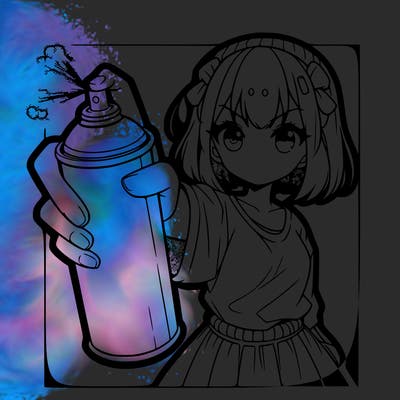 girl holding spray paint can faced towards her manga anime cute