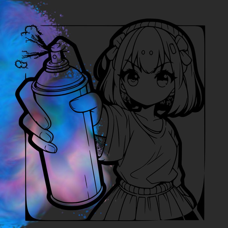 girl holding spray paint can faced towards her manga anime cute
