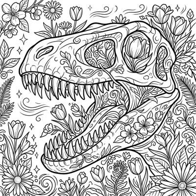 Dive into a prehistoric spring with this unique Velociraptor teeth coloring page, beautifully adorned with blooming flowers. This intricate design offers a captivating blend of ancient power and seasonal beauty for all coloring enthusiasts.