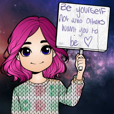 realistic girl holding up a sign