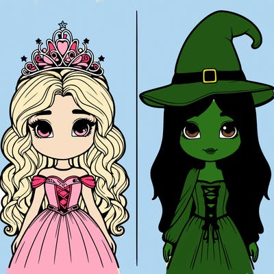 two realistic girls one princess one witch