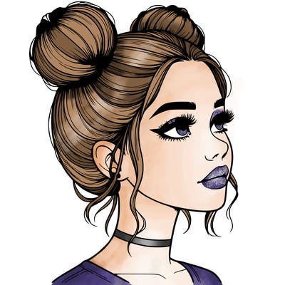 realistic girl with buns on the top of her head