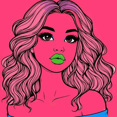 realistic girl with wavy hair and lips