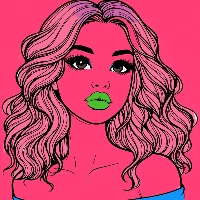 realistic girl with wavy hair and lips