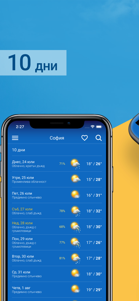 Sinoptik - 10 day weather forecast interface for Sofia in Sinoptik app