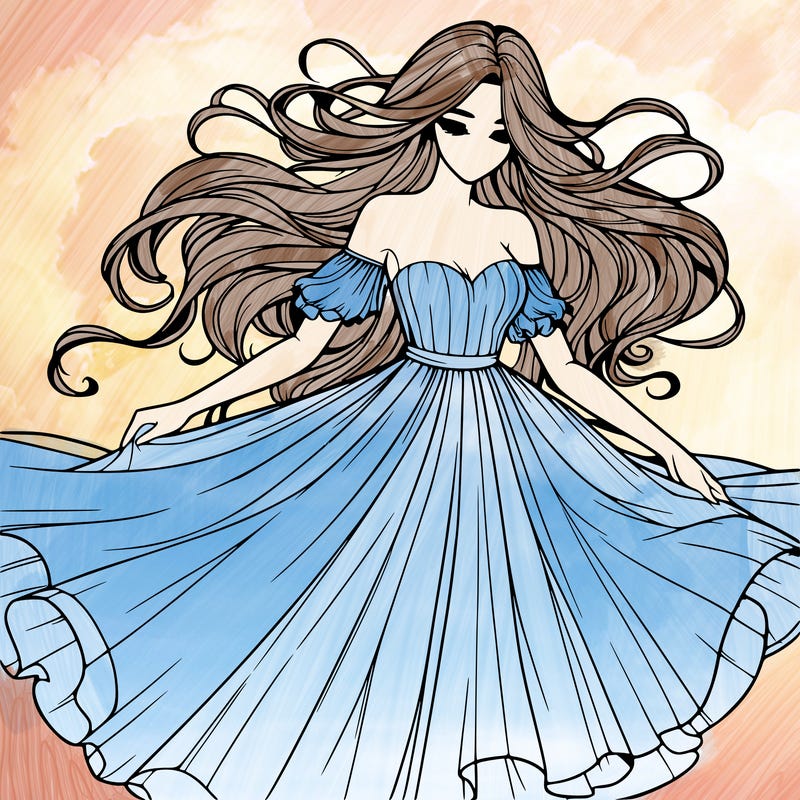 realistic woman wearing a dress that's flowing in the wind