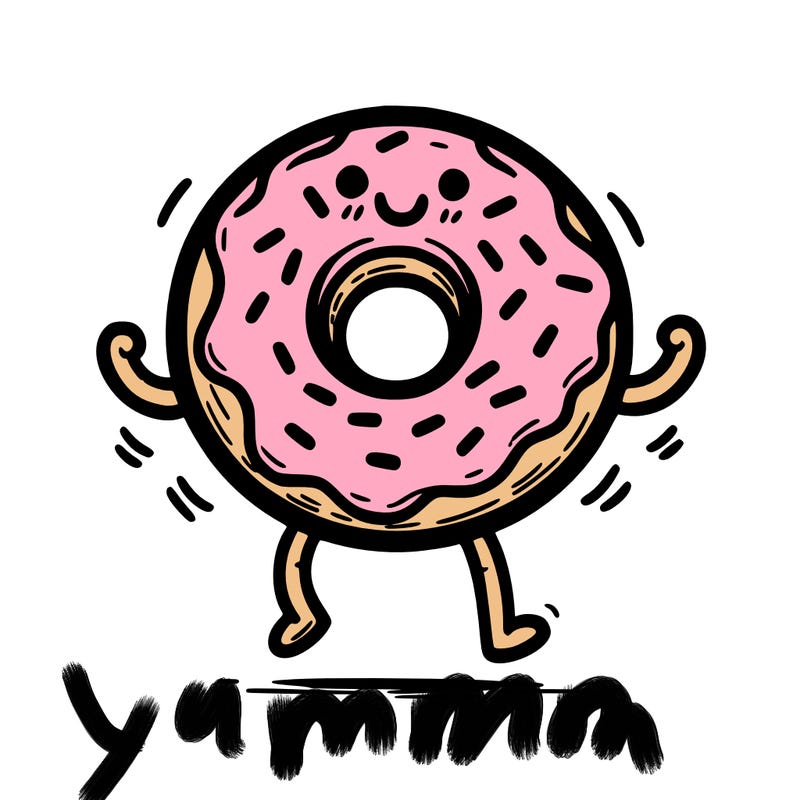 donut with stick legs and stick arms
