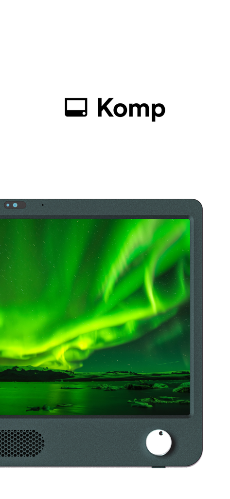 Komp - オーロラの鮮やかな写真を表示するシンプルなワンボタンインターフェイスを備えた高齢者向けのKompハードウェアデバイス
